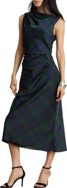 Lauren Ralph Lauren Plaid Satin Charmeuse Sheath Dress