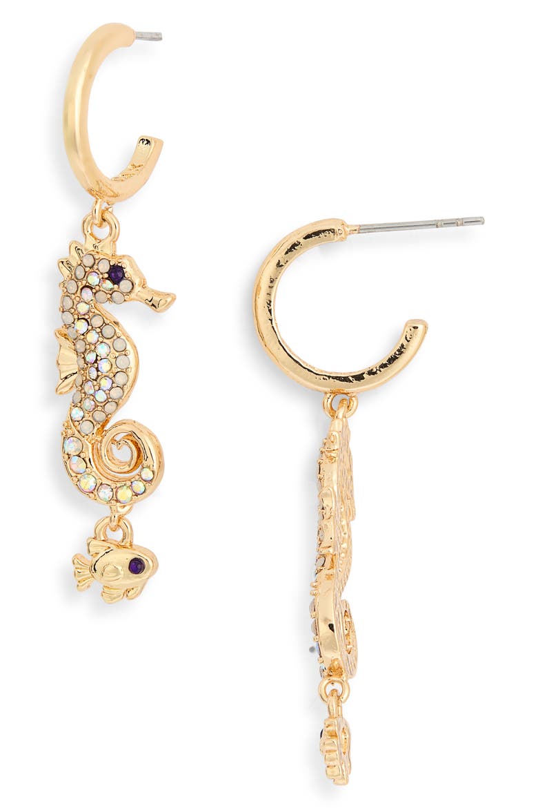 Hold Your Seahorses Drop Huggie Hoop Earrings, Alternate, color, WHITE