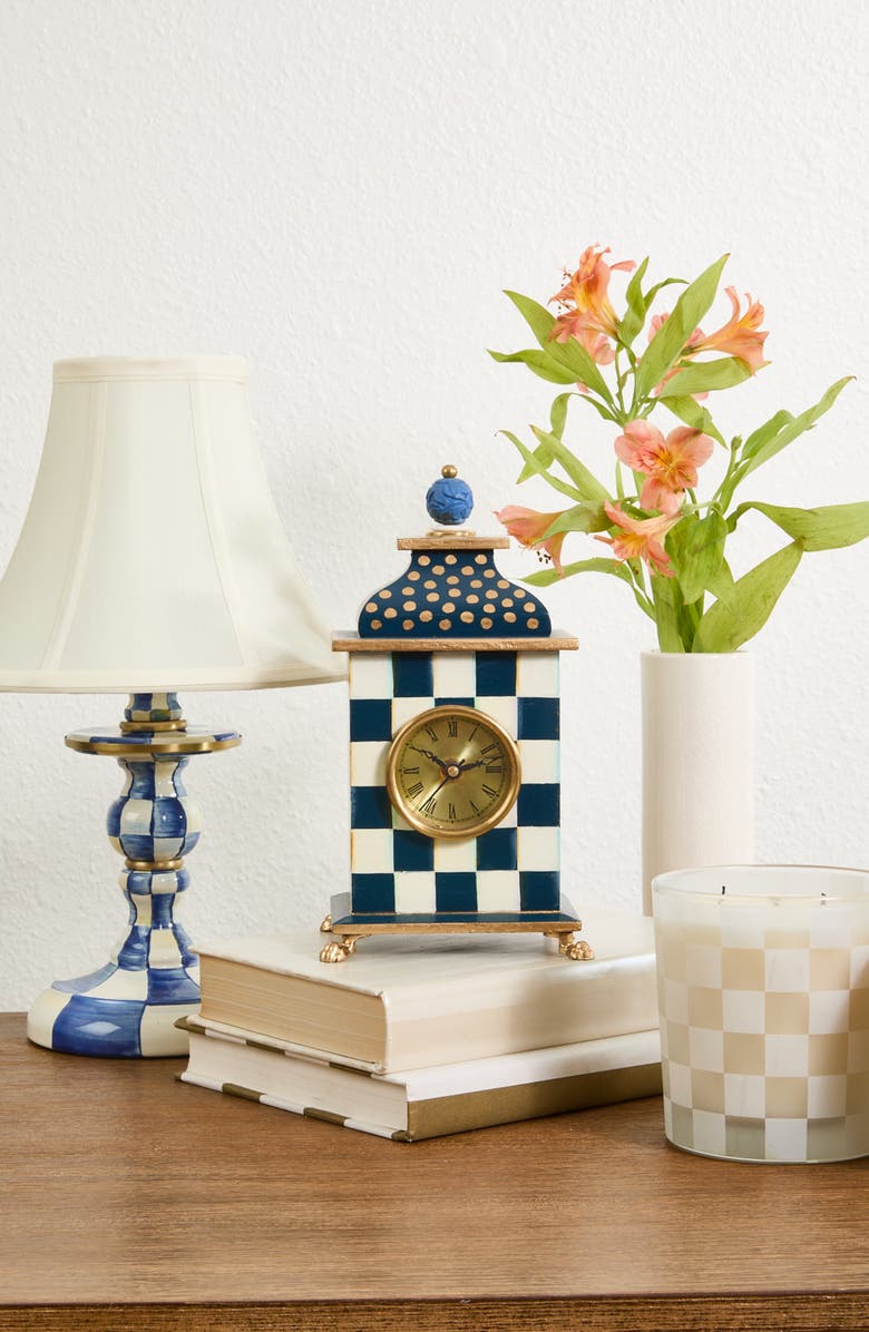 MACKENZIE CHILDS Sterling Check Wood Desk Clock, Alternate, color, Blue/ White