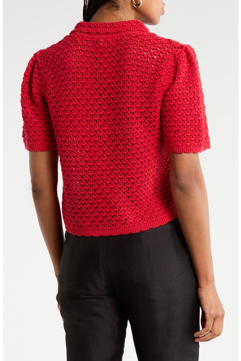 The Crochet Polo Sweater, Alternate, color, CHERRY RED