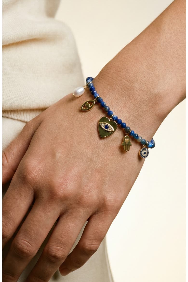 Spiritual Cultured Pearl Agate Bead Charm Bracelet, Alternate, color, GOLD