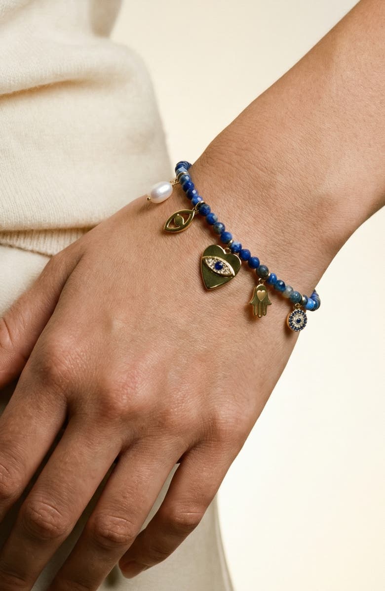 ARGENTO VIVO Spiritual Cultured Pearl Agate Bead Charm Bracelet, Alternate, color, Gold