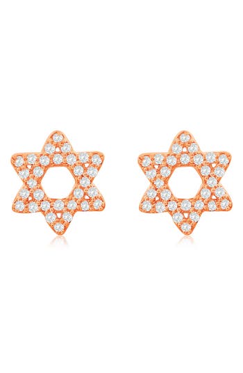Suzy Levian Diamonds Pavé Diamond Star Of David Stud Earrings In Rose Gold