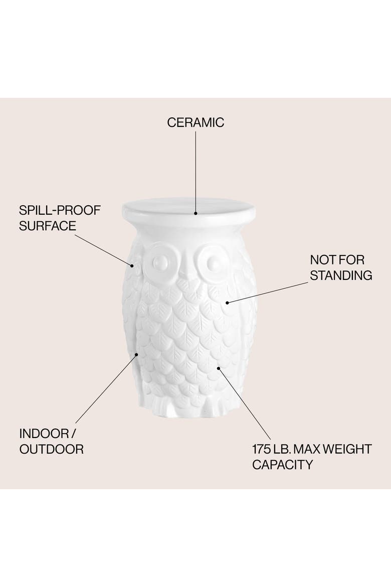 Groovy Owl Traditional Floral Chinoiserie Ceramic Drum Garden Stool, Pierced Indoor/Outdoor Patio Seat & Side Table, Alternate, color, White