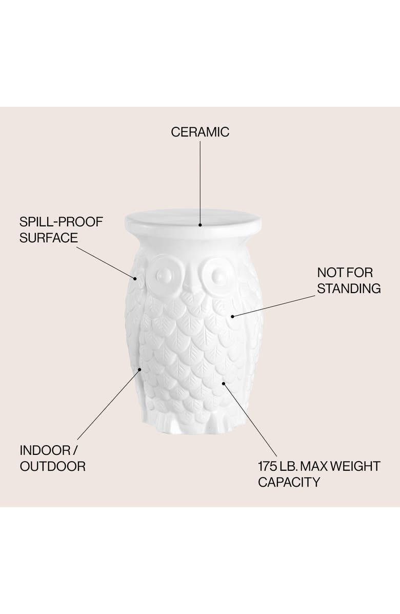 JONATHAN Y Groovy Owl 17.5" Ceramic Garden Stool, Alternate, color, White