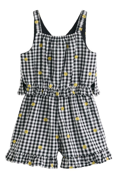 Kids' Gingham Ruffle Embroidered Cotton Romper (Little Kid & Big Kid)