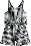 NEXT Kids' Gingham Ruffle Embroidered Cotton Romper