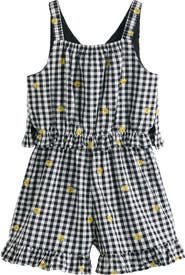 NEXT Kids' Gingham Ruffle Embroidered Cotton Romper