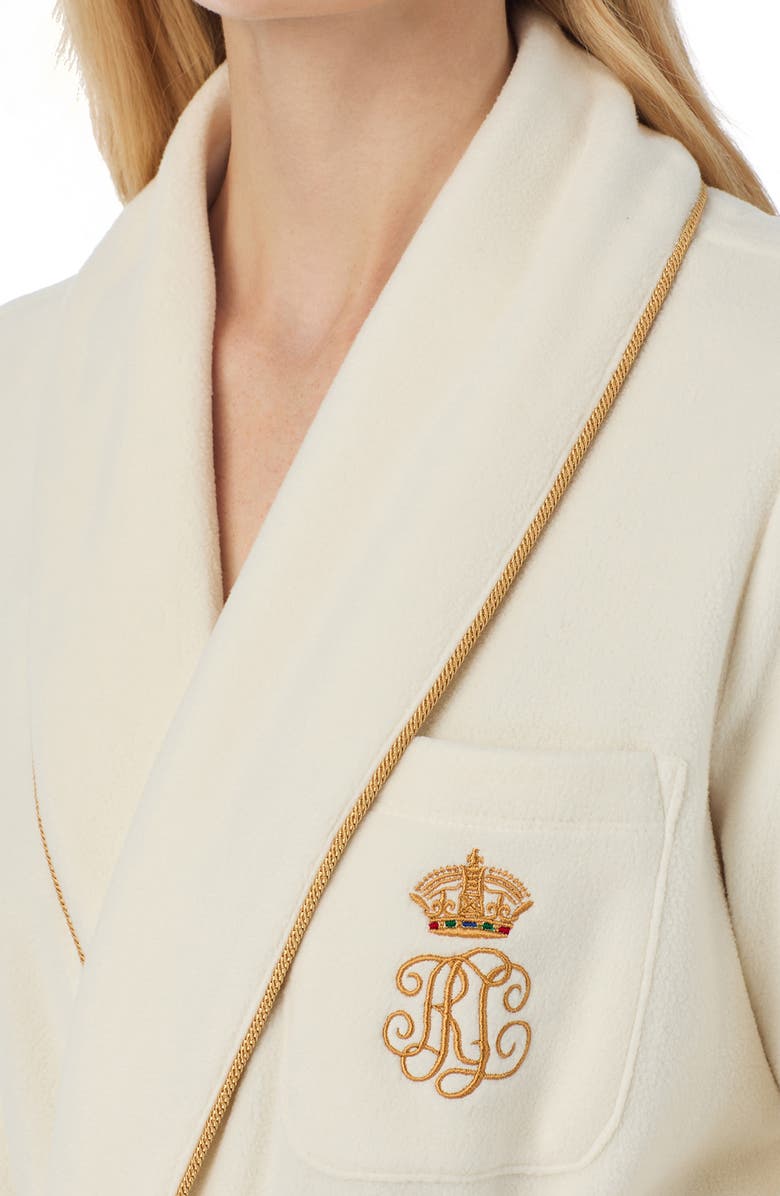 Lauren Ralph Lauren Monogram Fleece Robe, Alternate, color, Cream