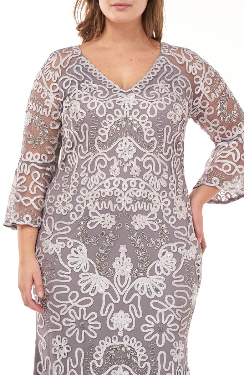 JS Collections Bell Sleeve Bead & Soutache Gown, Alternate, color,