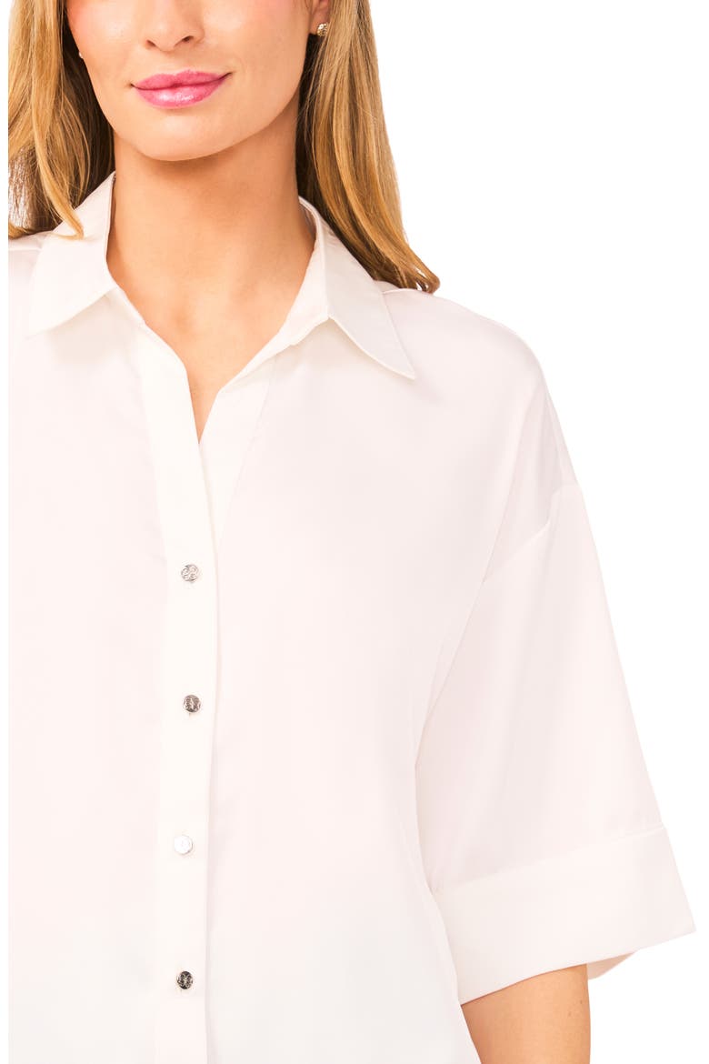 Three-Quarter Sleeve Satin Button-Up Shirt, Alternate, color, NEW IVORY
