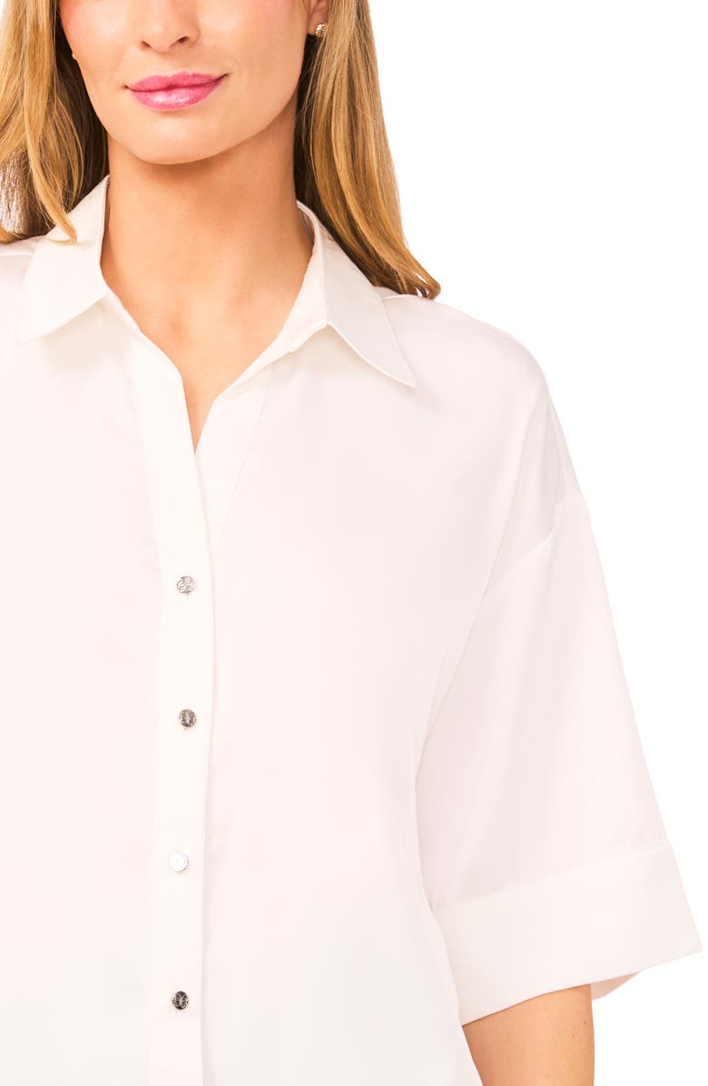 CeCe Three-Quarter Sleeve Satin Button-Up Shirt, Alternate, color, New Ivory