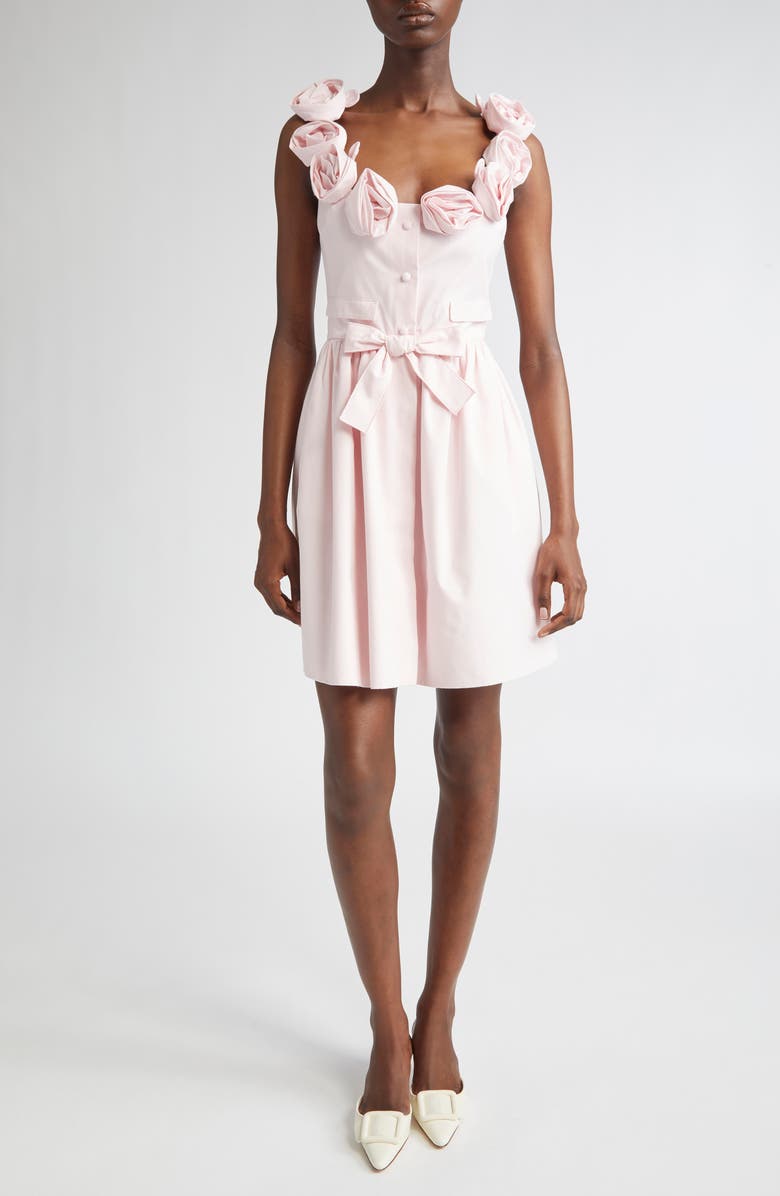Giambattista Valli Rosette Embellished Cotton Poplin Minidress, Main, color, Pale Rose