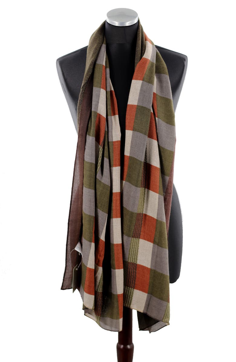 La Fiorentina Checkered Print Lightweight Wrap, Alternate, color, Green