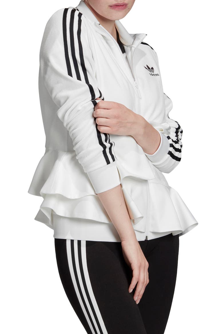 Ruffle Track Jacket, Main, color, WHITE