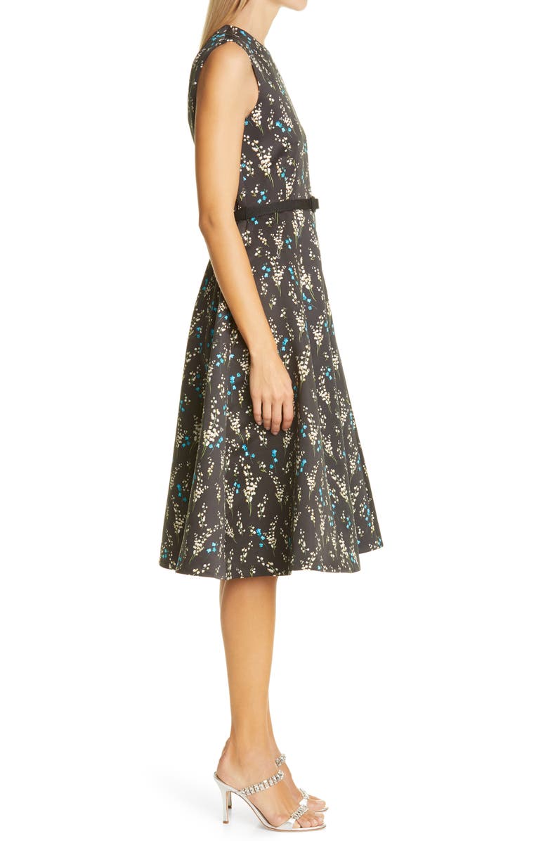Erdem Floral Print Belted A-Line Satin Dress, Alternate, color,