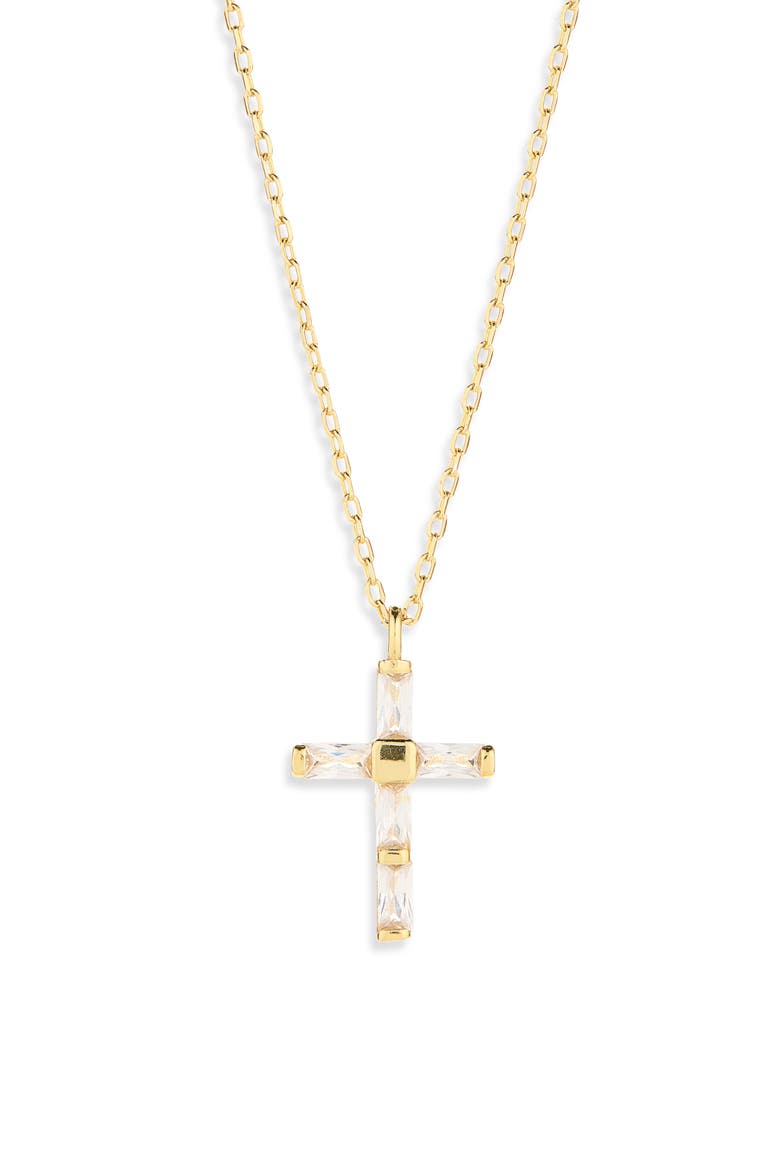 Baguette Cubic Zirconia Cross Necklace, Alternate, color, GOLD
