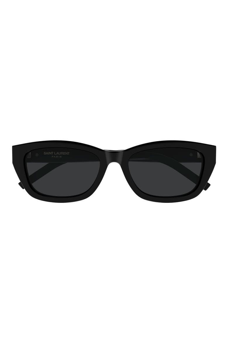 55mm Rectangular Sunglasses, Main, color, BLACK