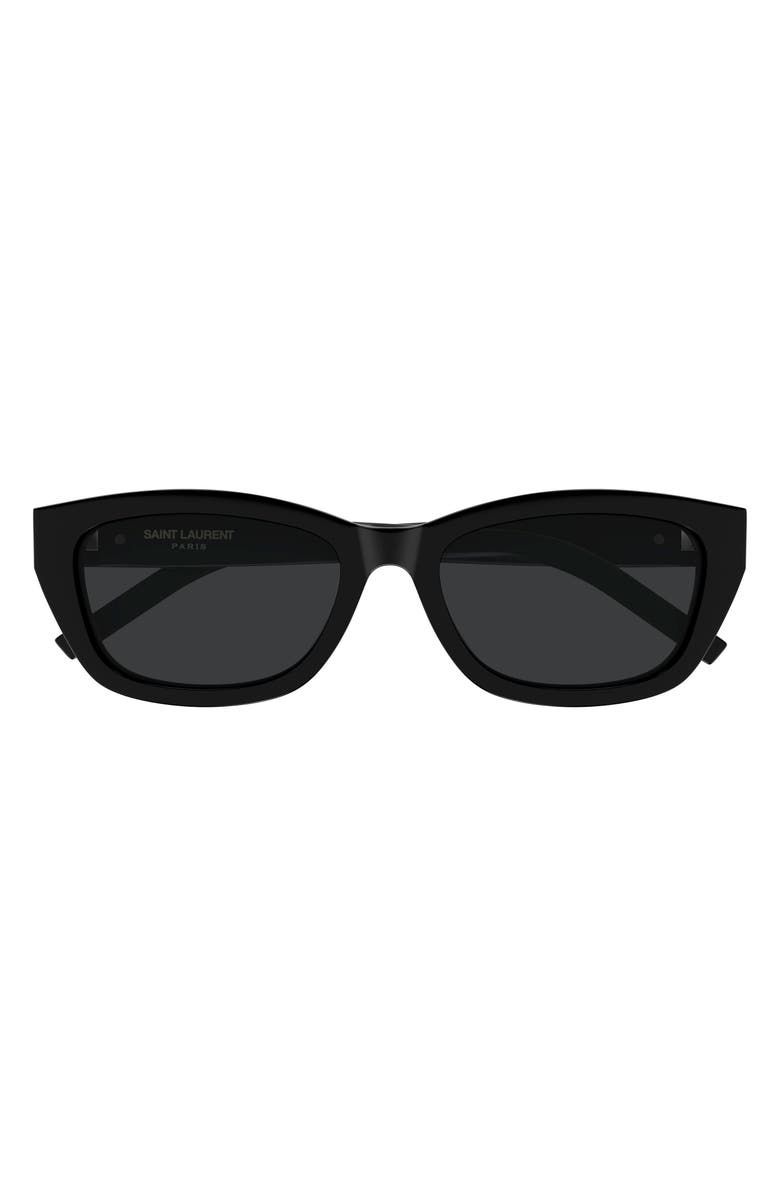 Saint Laurent 55mm Rectangular Sunglasses, Main, color, Black