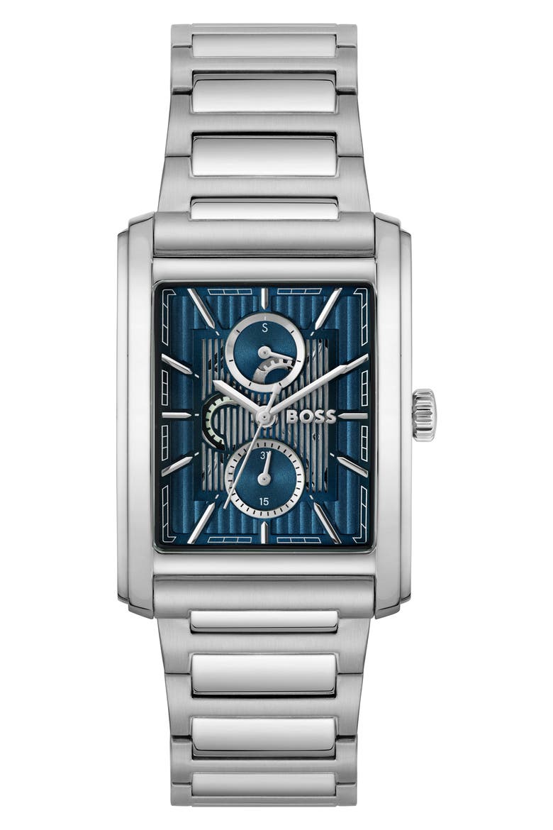 Principle Dress Multifunction Tank Bracelet Watch, 30.5mm x 42mm, Main, color, BLUE