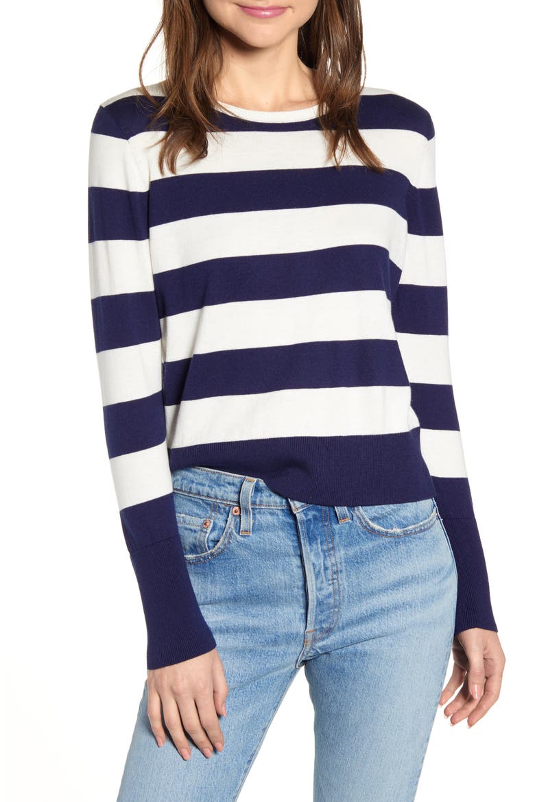 Stripe Crewneck Sweater, Main, color, NAVY/ IVORY