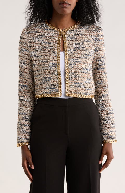 Lizzie Chain Trim Sequin Bouclé Crop Jacket