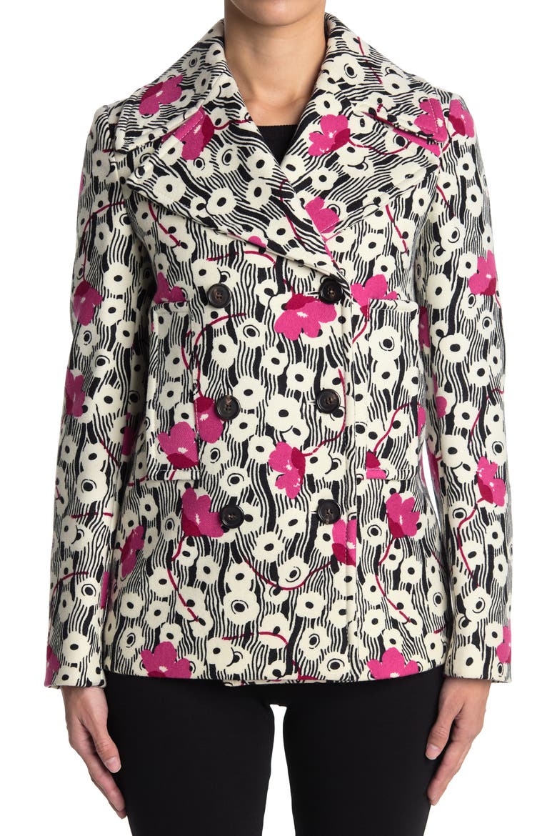 Caban Printed Wool Blend Blazer Jacket, Alternate, color, BLACK/ PINK