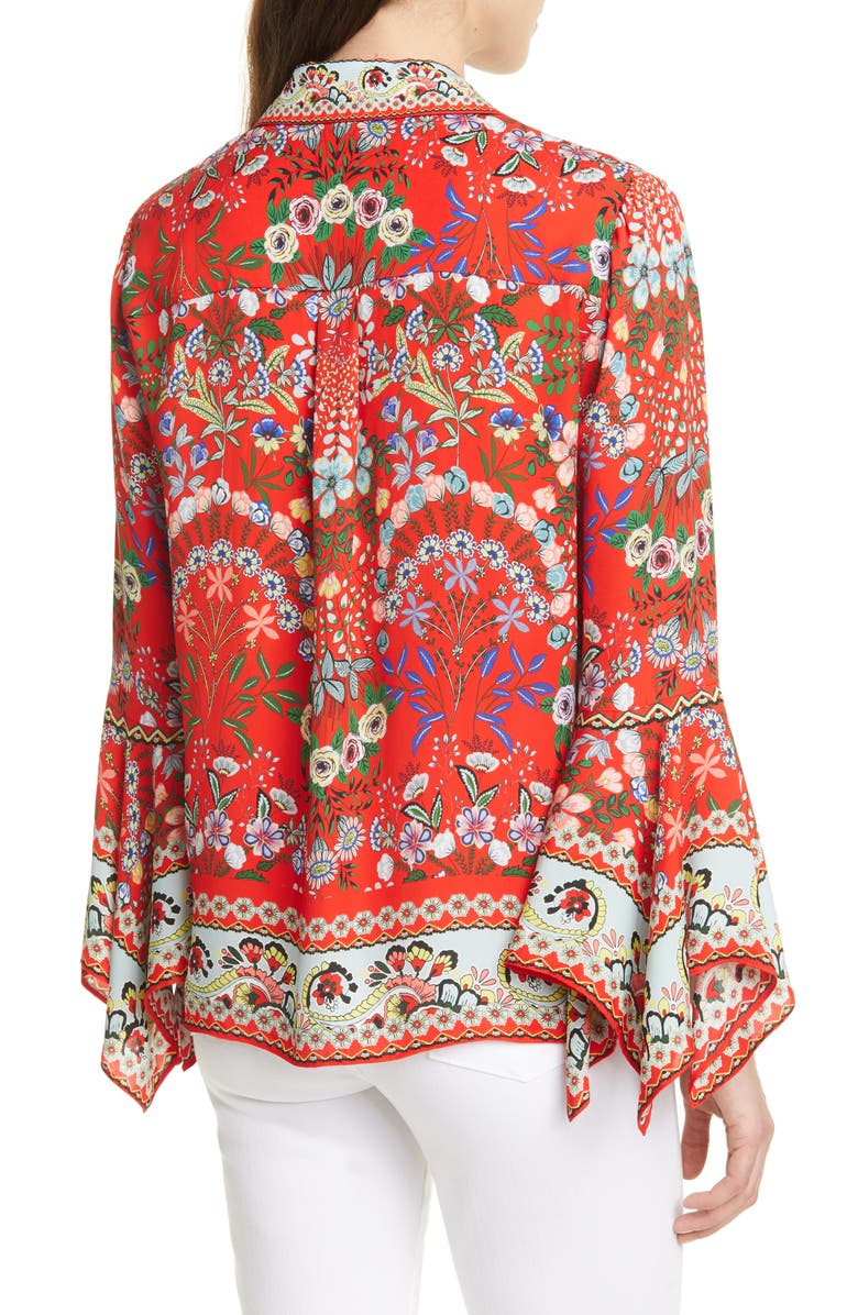 Alice + Olivia Randa Mix Floral Trumpet Sleeve Blouse, Alternate, color, 
