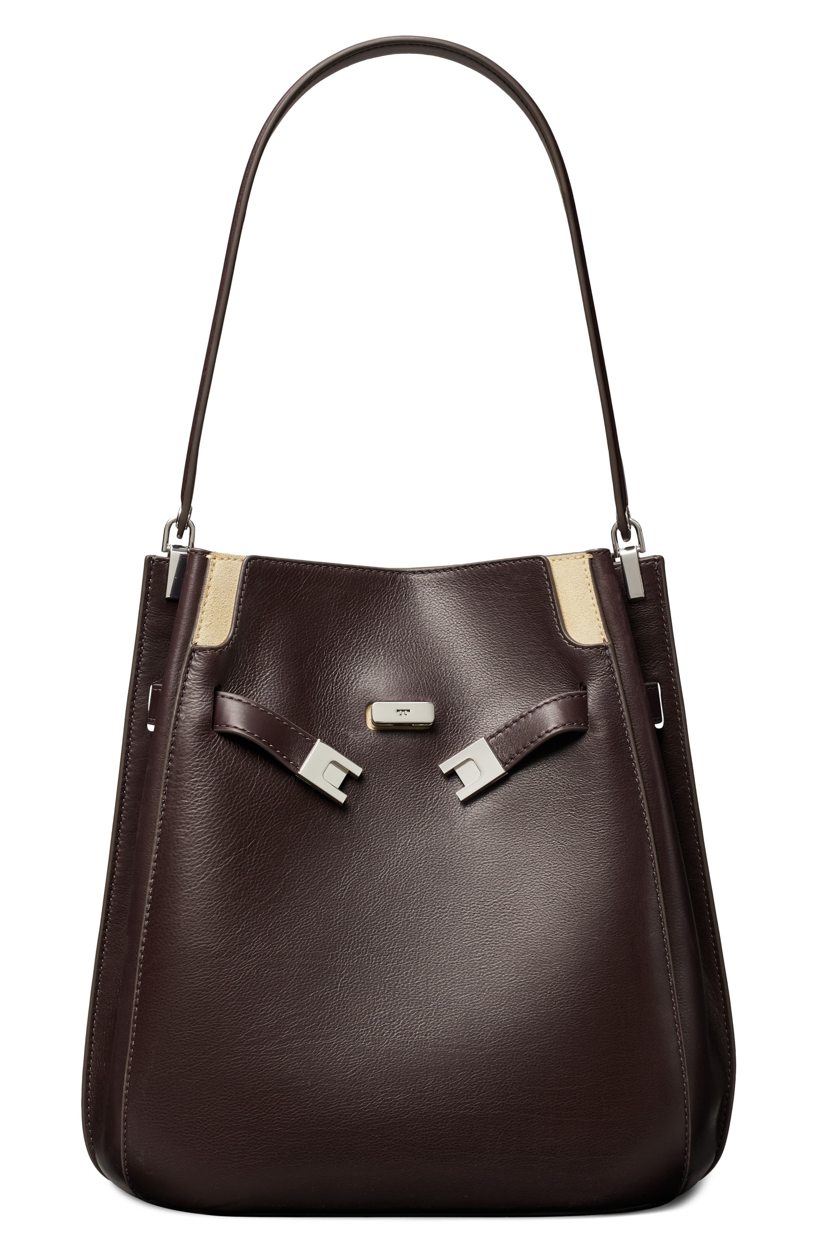 Lee Radziwill Leather Double Bucket Bag, Main, color, COCOA