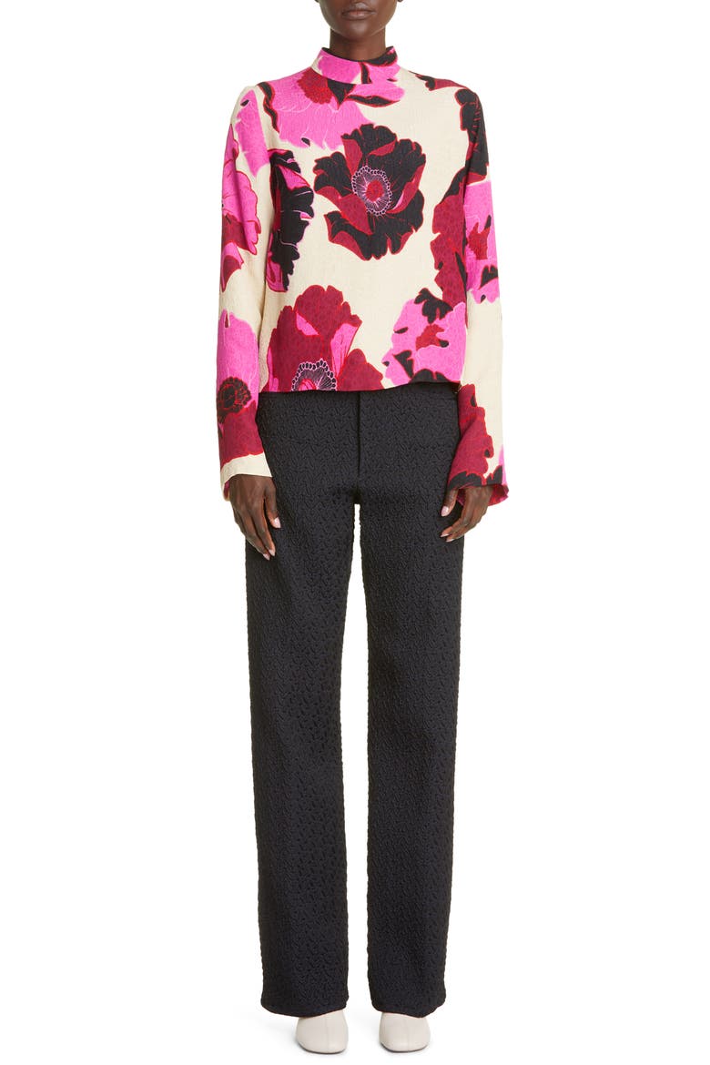 Capi Floral Print Mock Neck Blouse, Alternate, color, FUCHSIA