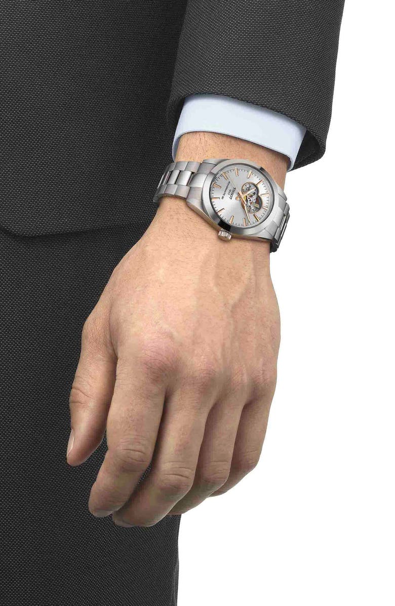 Tissot T-Classic Powermatic 80 Open Heart Bracelet Watch, 40mm, Alternate, color,