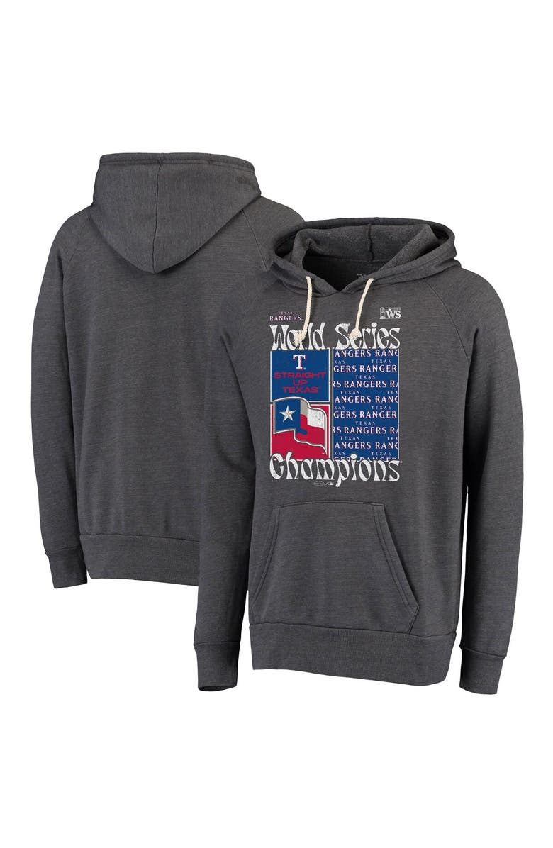 Majestic Threads Men's Majestic Threads  Charcoal Texas Rangers 2023 World Series Champions Local Squares Tri-Blend Pullover Hoodie, Main, color, 