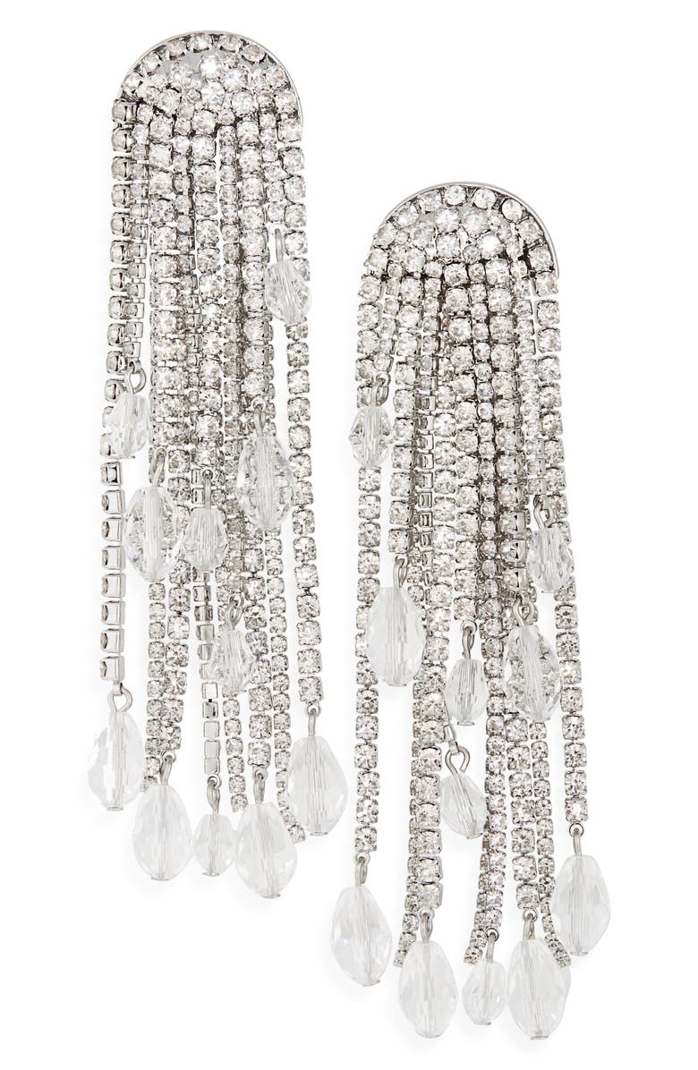 Carolina Herrera Teardrop Tassle Earrings, Main, color, Silver