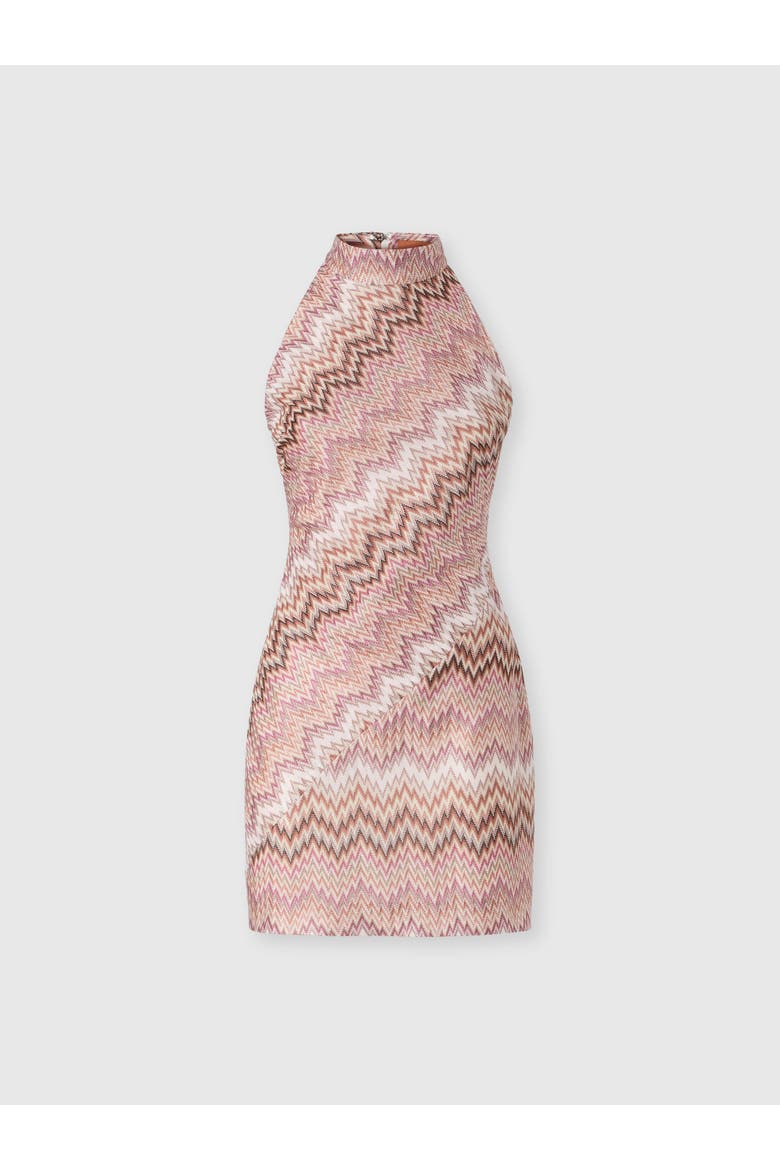 Halterneck Viscose Mini Dress, Main, color, Pink & Multicoloured