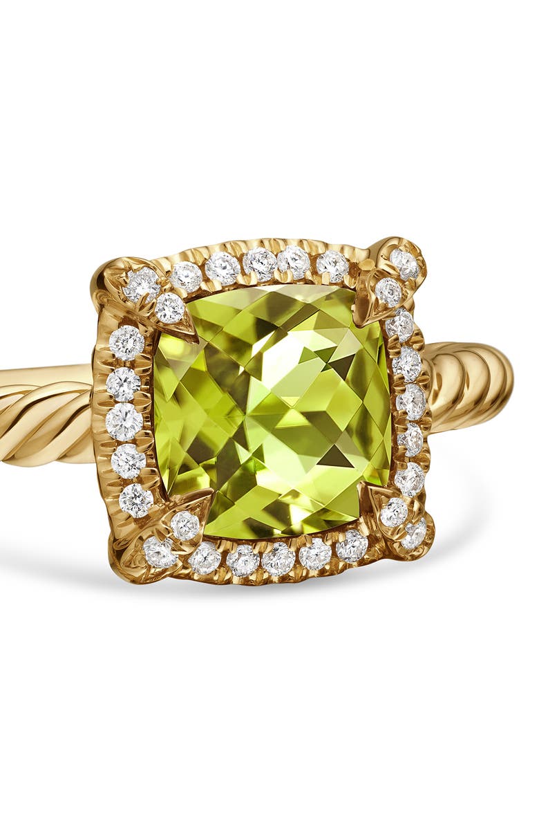 David Yurman Petite Chatelaine<sup>®</sup> Pavé Bezel Ring, Alternate, color, Yellow Gold/ Peridot