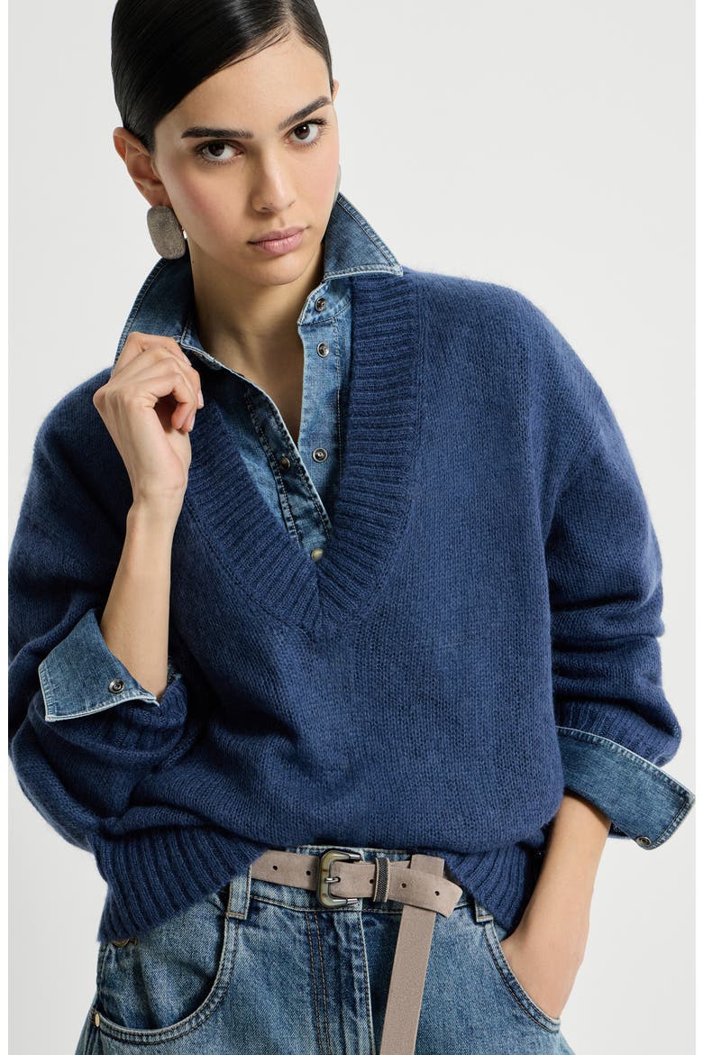 Virgin wool and mohair sweater, Alternate, color, Blue