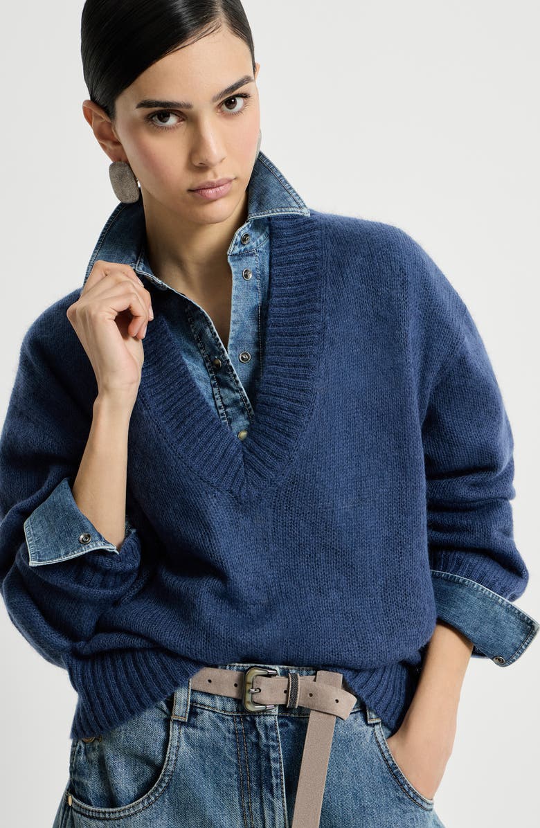 Brunello Cucinelli Virgin wool and mohair sweater, Alternate, color, Blue
