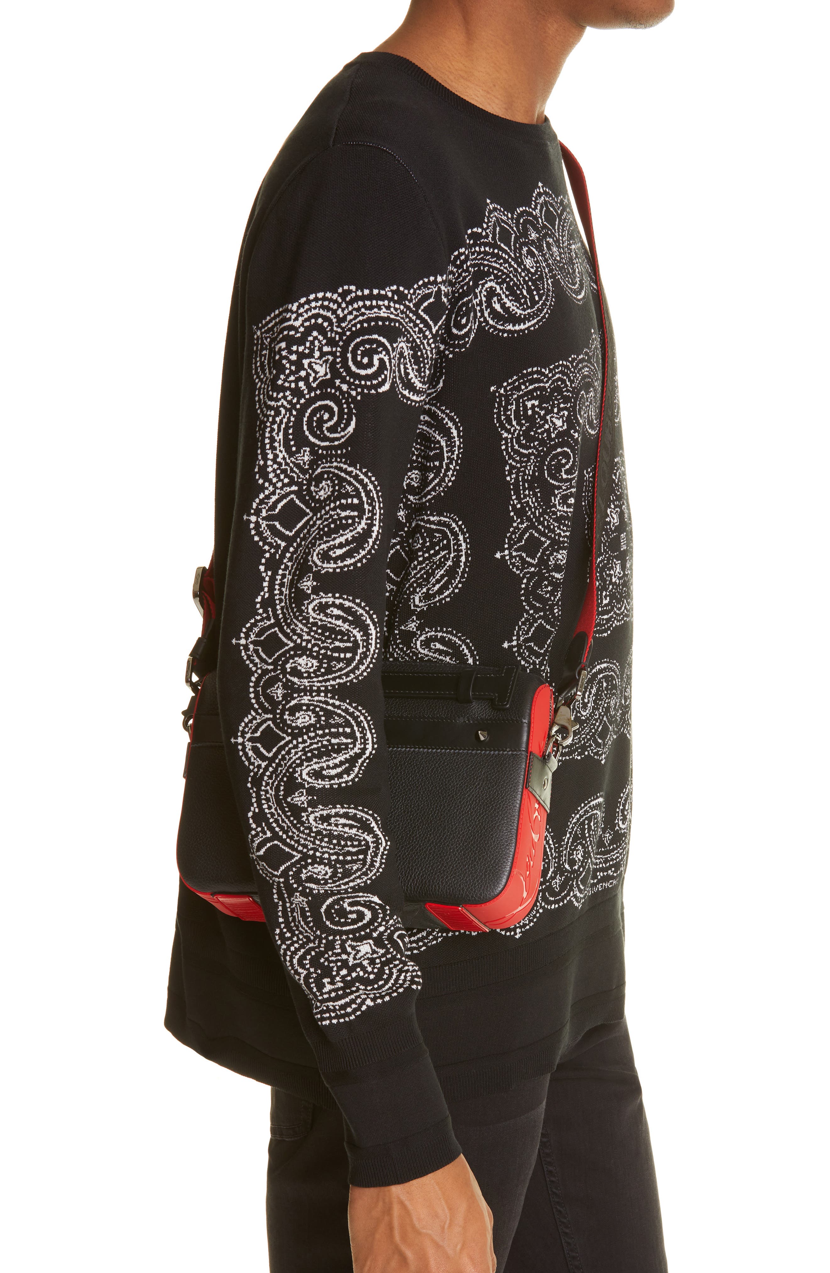 Christian Louboutin Ruisbuddy Leather Crossbody Bag, Alternate, color, Black/ Loubi/ Black