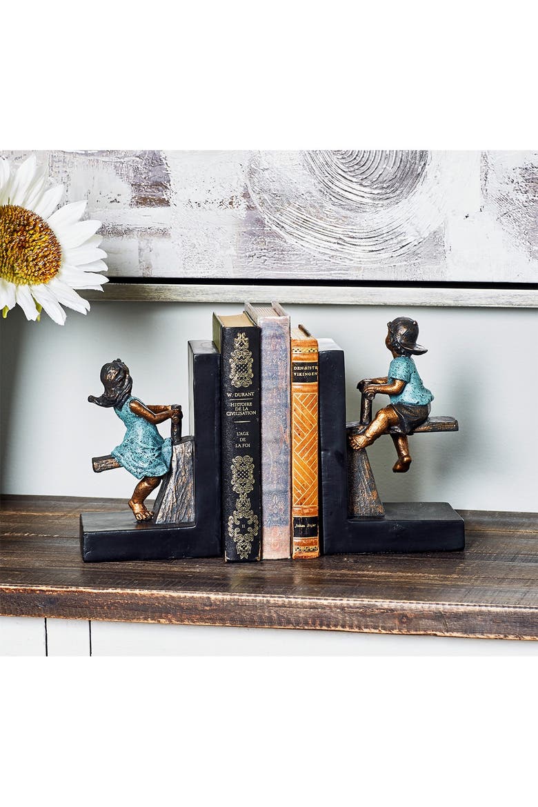 Brown Polystone People Bookends with Swing Set - Set of 2, Alternate, color, DARK BROWN