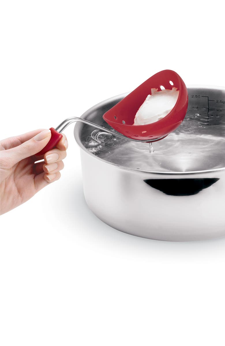 CUISIPRO Silicone Egg Poacher Set of 2 With Pan Clips, Alternate, color, Red