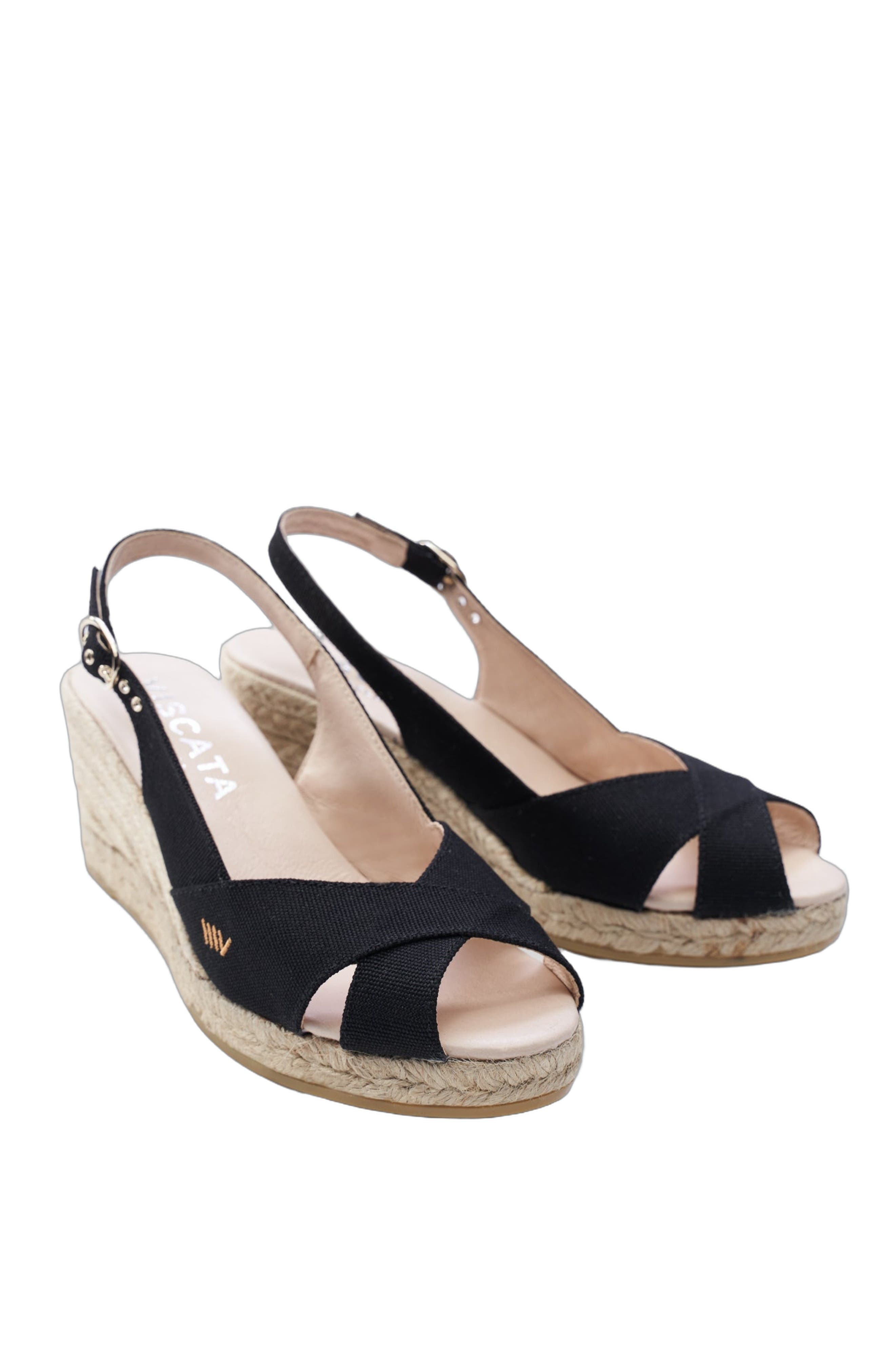 VISCATA Llansa Premium Fabrics Canvas Espadrille Sandal Wedges, Alternate, color, Black