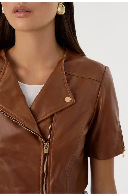 Lamarque Kirsi Gold | Cropped Biker Jacket In Brown