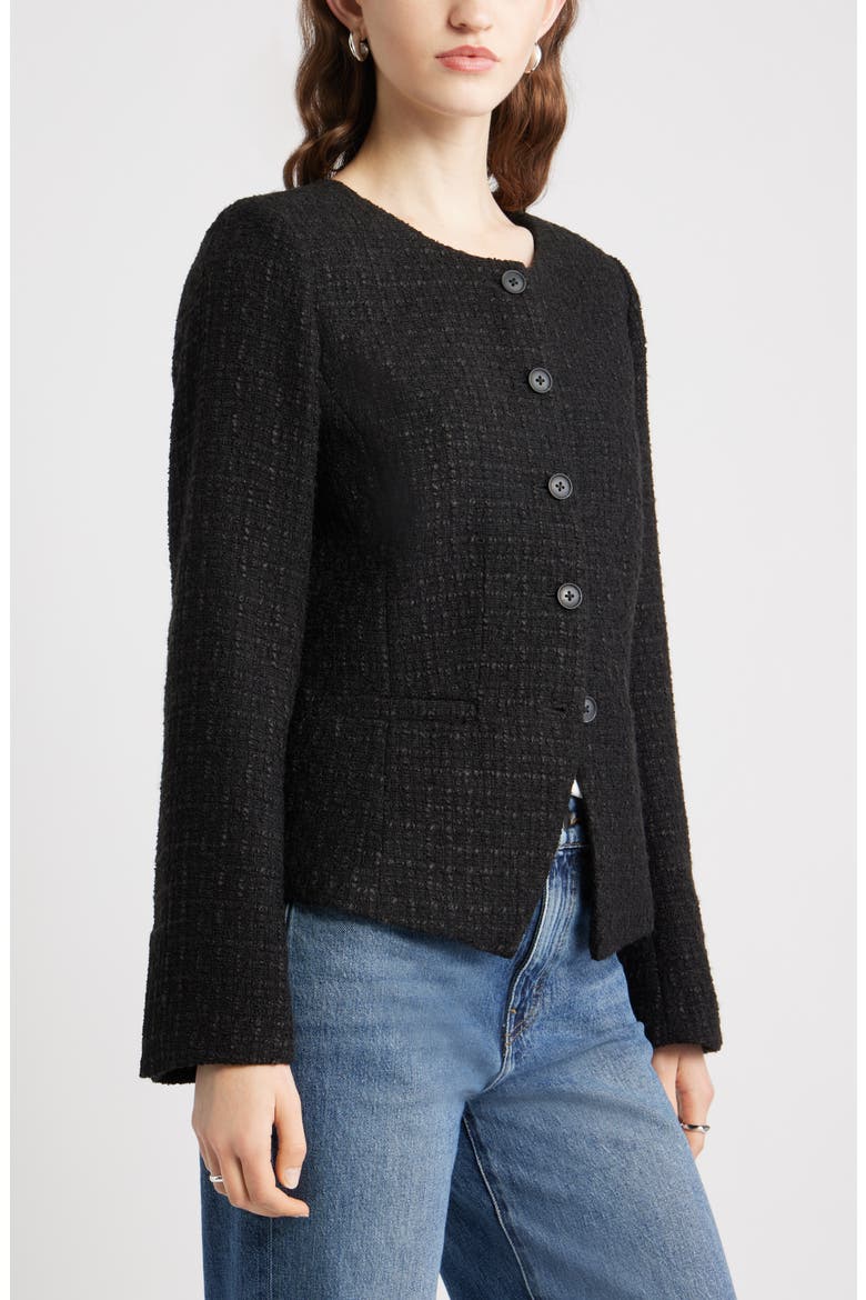 Cutaway Tweed Jacket, Alternate, color, BLACK