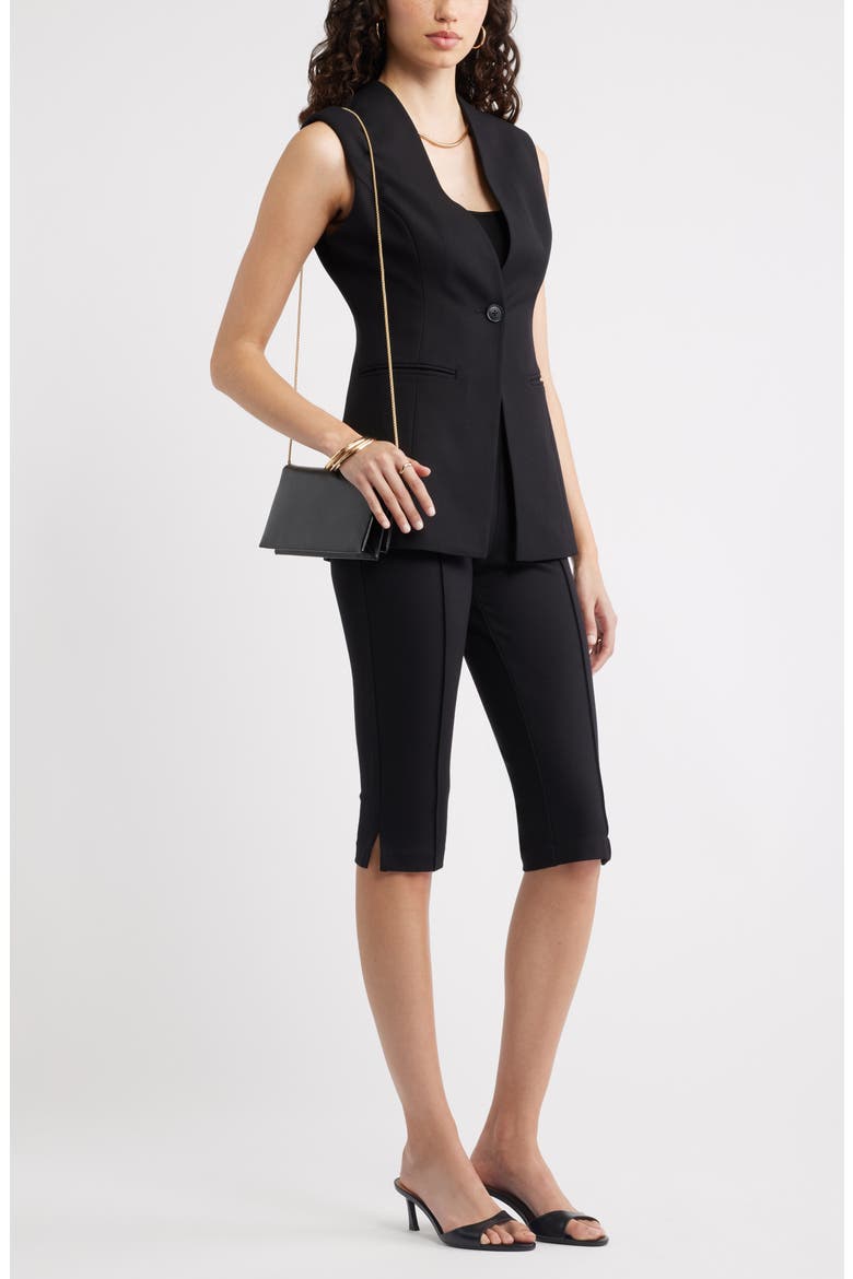 Textured One-Button Vest, Alternate, color, BLACK
