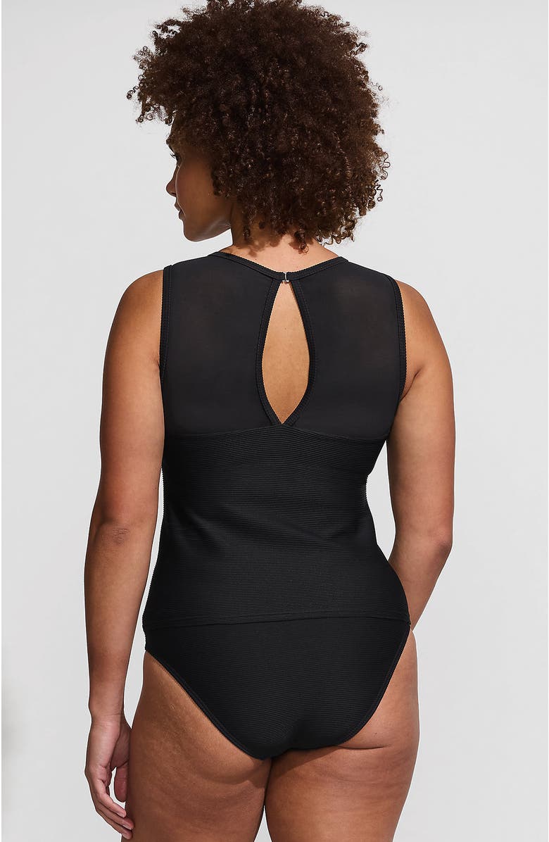 Lands' End Ottoman Rib High Neck Sweetheart Mesh Cutout Tankini Top, Alternate, color,