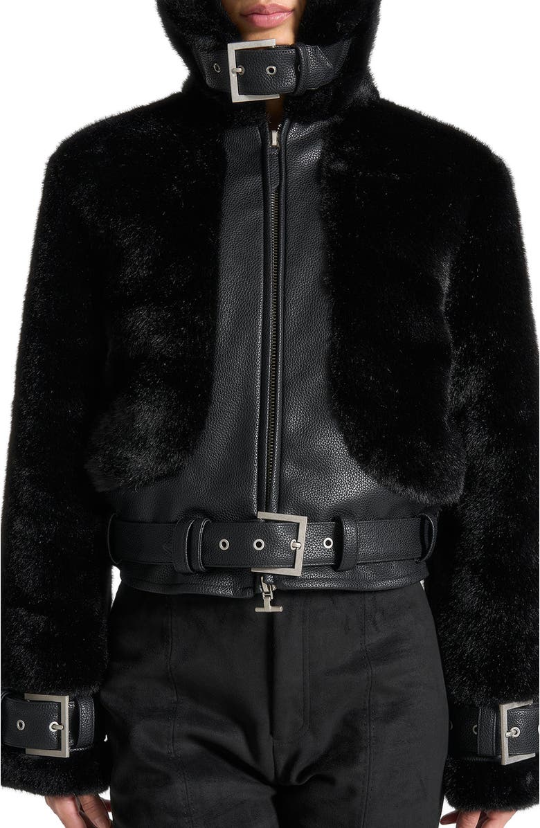 Manière De Voir Deya Plush & Leather Leather Belted Jacket, Alternate, color, 