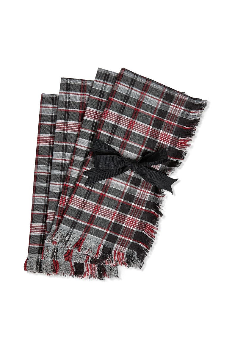 Winter Sketches Black Cloth Napkins Set of Four Cotton, Main, color, Black