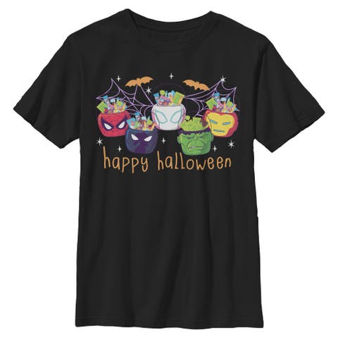 Boys' Happy Halloween Super Heroes Candy Bucket Short Sleeve Graphic T-shirt