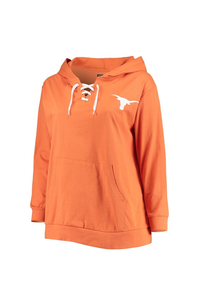PROFILE Women's Texas Orange Texas Longhorns Plus Size Wordmark V-Neck Lace-Up Pullover Hoodie, Alternate, color, 