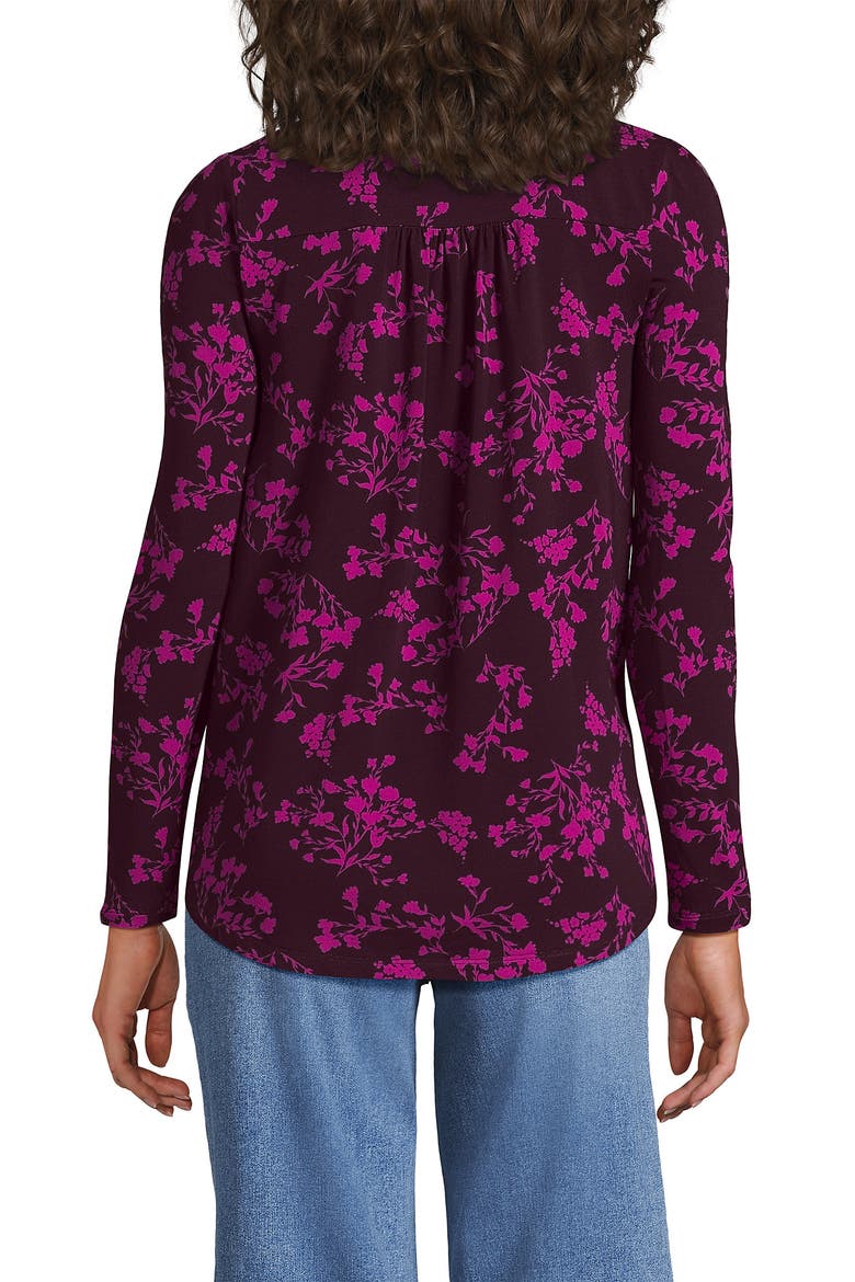 Long Sleeve Lightweight Jersey Notch Neck Tunic Top, Alternate, color, Lush Burgundy Wildflowers